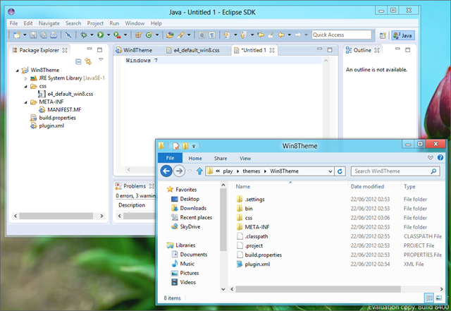 Eclipse Juno RC3 on Windows XP Release Preview with Windows 7 theme