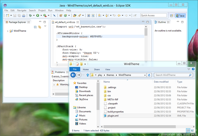 Eclipse Juno RC3 on Windows XP Release Preview with custom theme