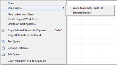 Open With context menu on Work Items