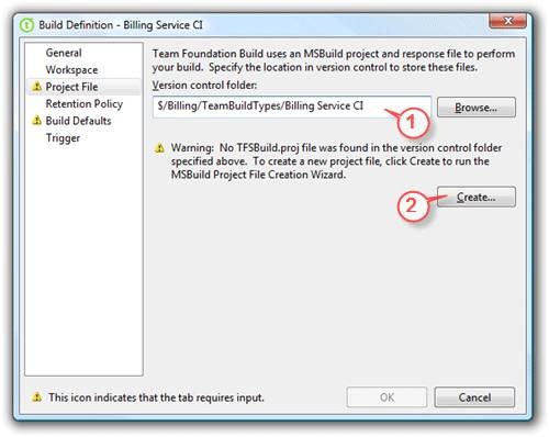 Project File section of Build Definition dialog