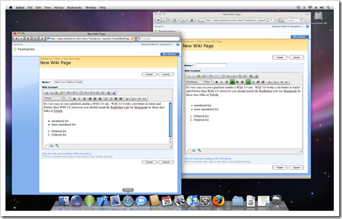 Editing a Sharepoint Wiki page in Safari and Firefox on Mac OS 10.5