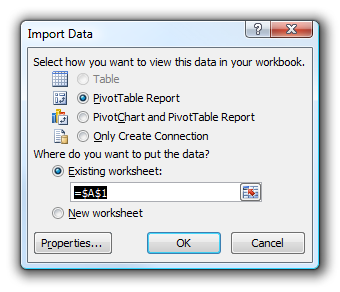 Import Data dialog