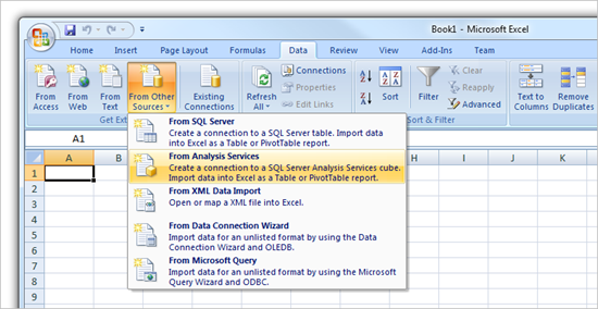 Showing the import options in Excel 2007