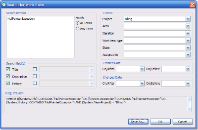 Work Item Search Dialog