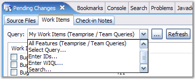 Screenshot showing ability to search for work items with-in pending changes view.
