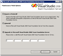 TFS2008 Maintence Dialog