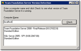 Version Detection tool showing that my TFS has a proper license key installed.