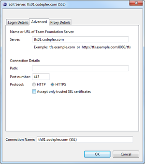 Advanced settings for a codeplex connection