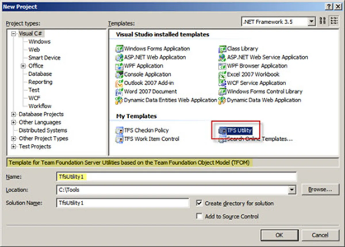 Visual Studio 2008 Project Template for TFS Utilities