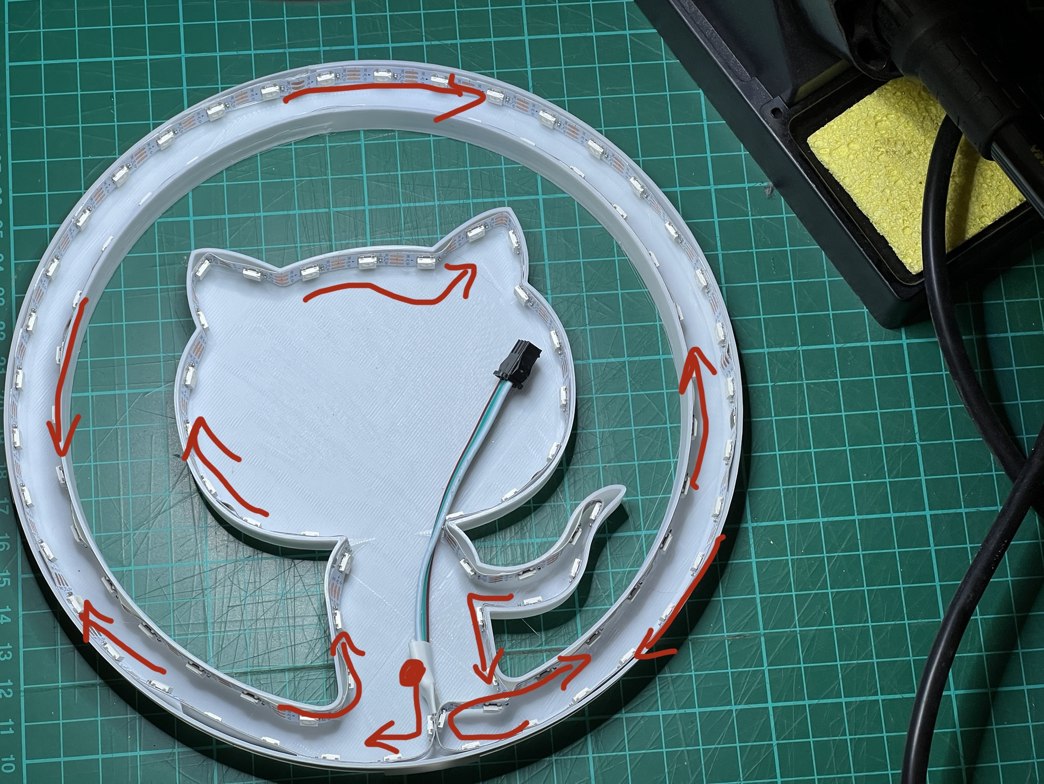 LED strip path showing the route around the inner component