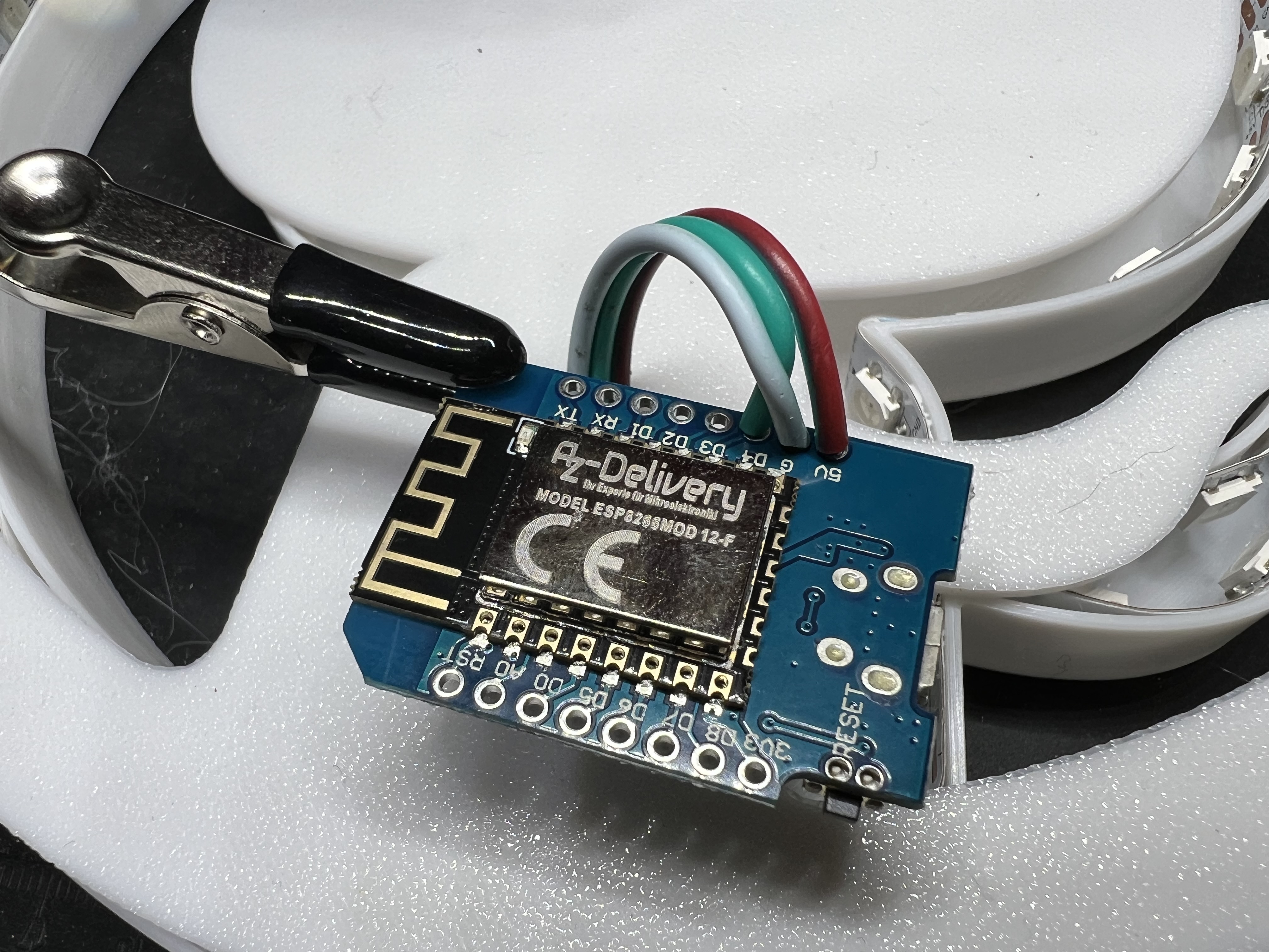 Wires from LED strip soldered to the D1 Mini controller